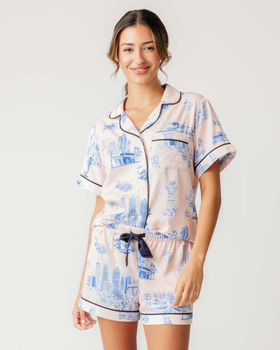 Atlanta Toile Pajama Shorts Set Pajama Set Peach Navy / XS Katie Kime