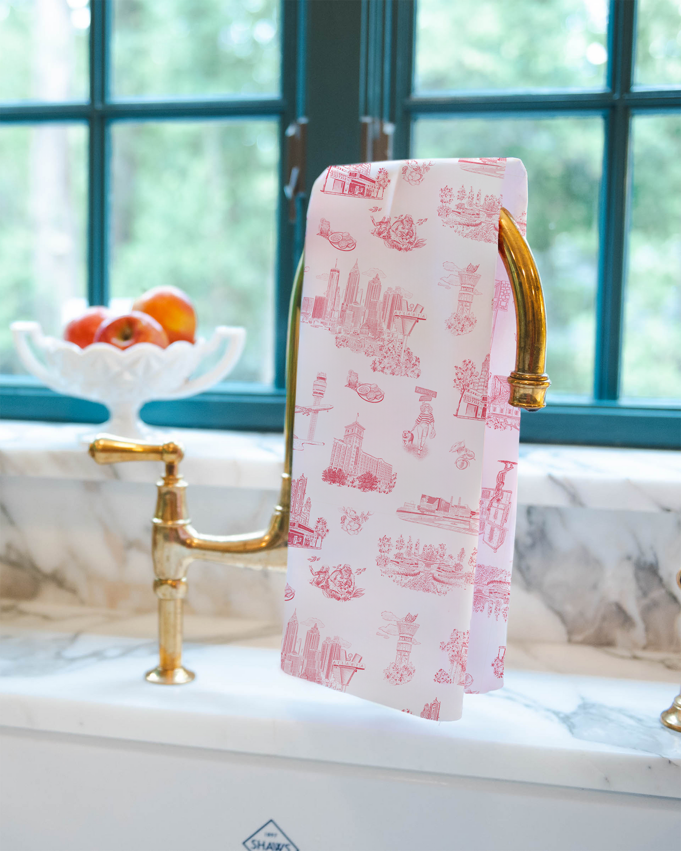 Atlanta Toile Tea Towel Set Tea Towel Red Pink Katie Kime