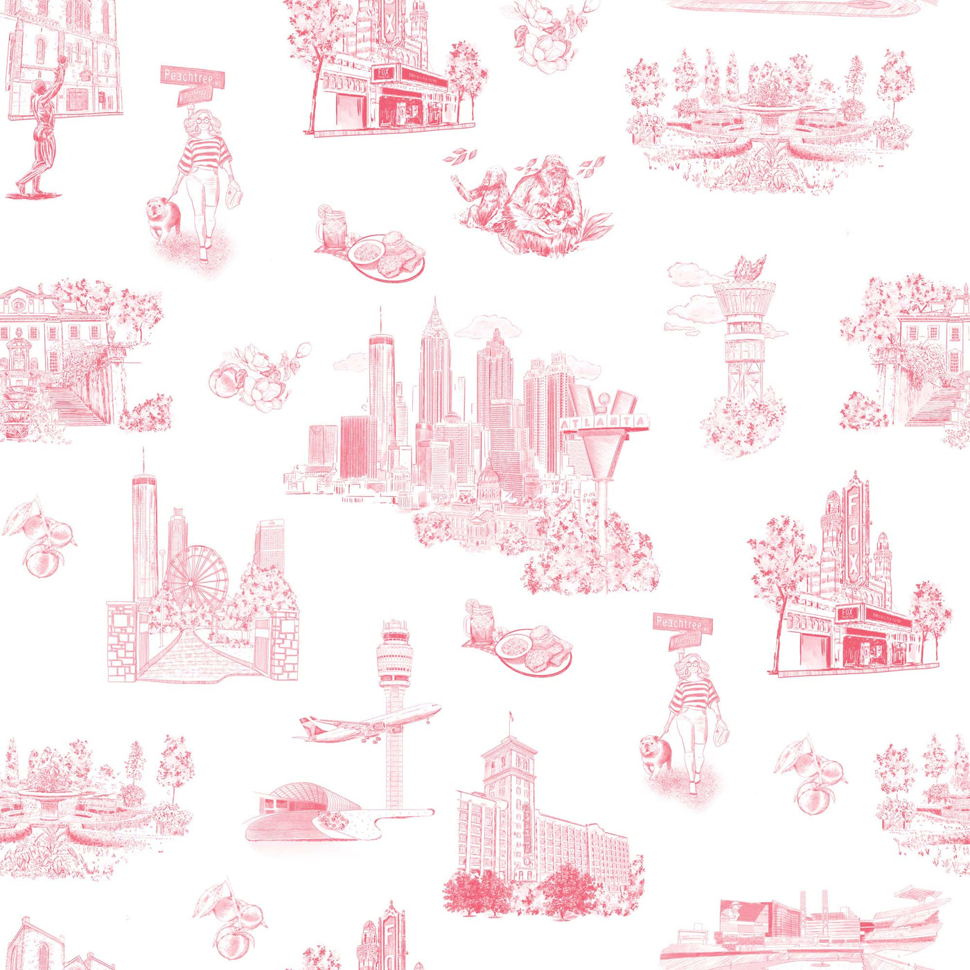 Atlanta Toile Traditional Wallpaper Wallpaper Red / Double Roll Katie Kime