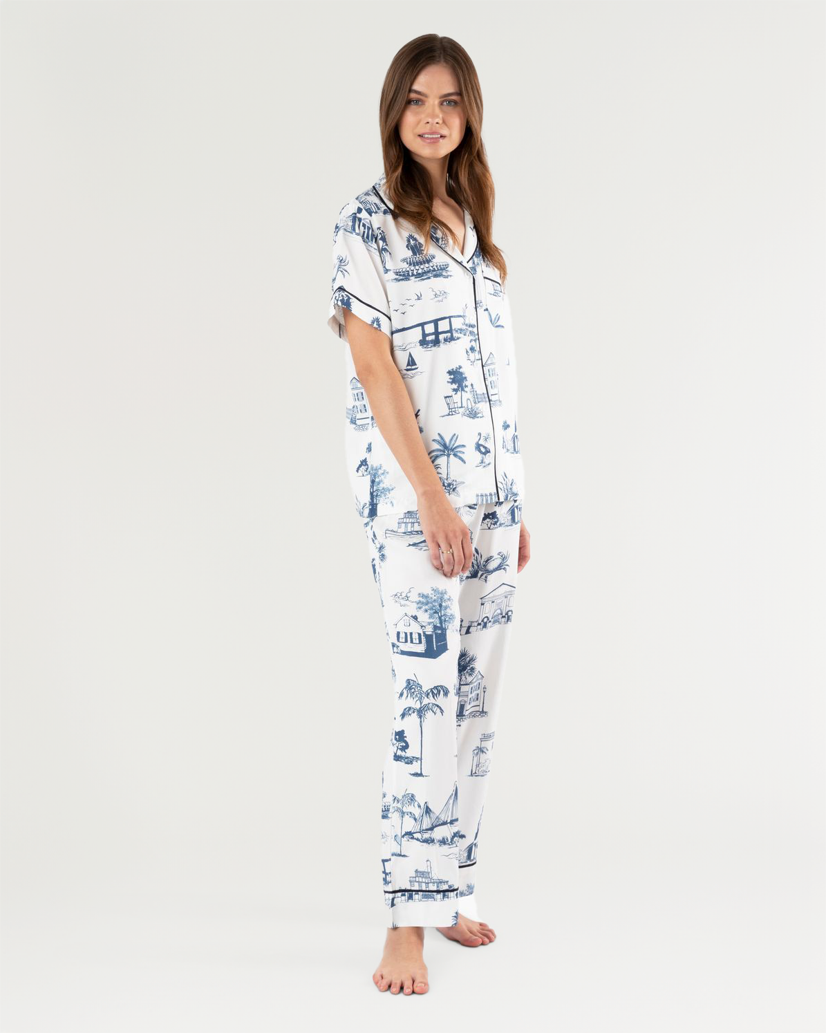 Charleston Toile Pajama Pants Set Pajama Set Navy / XXS Katie Kime