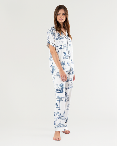 Charleston Toile Pajama Pants Set Pajama Set Navy / XXS Katie Kime