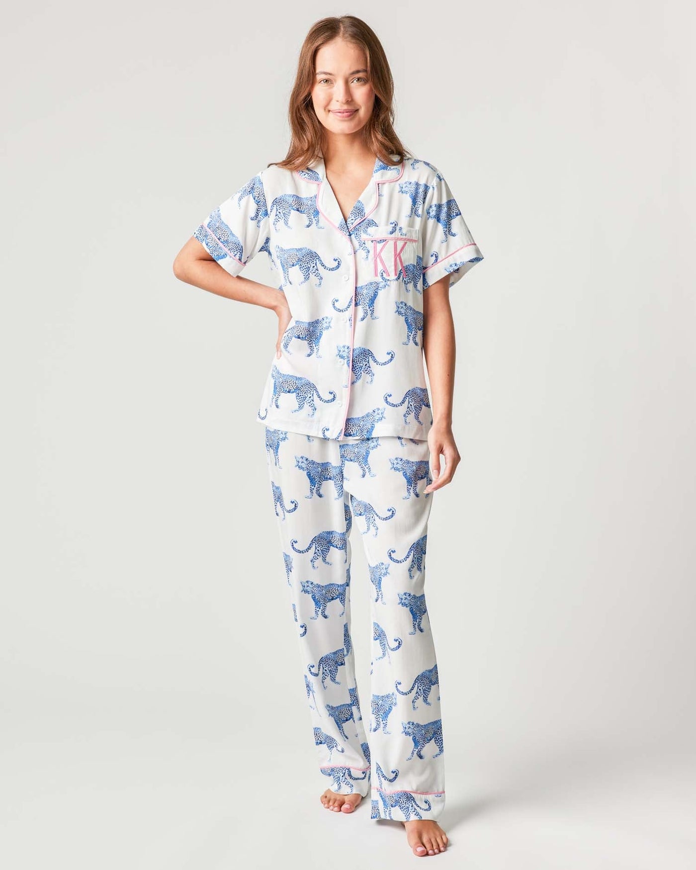 Cheetahs Pajama Pants Set Pajama Set Light Blue / XXS Katie Kime