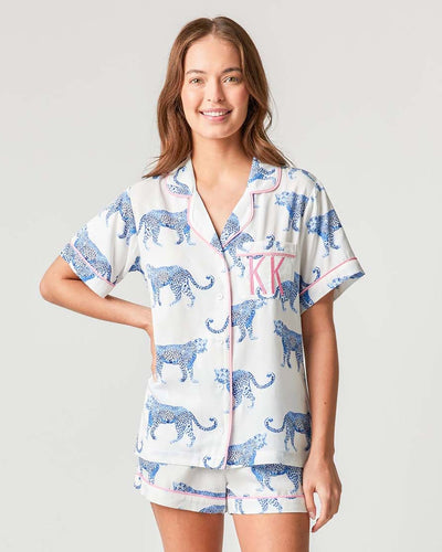 Cheetahs Pajama Shorts Set Pajama Set Light Blue / XXS Katie Kime