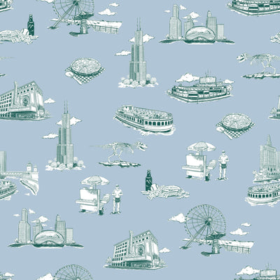 Chicago Toile Traditional Wallpaper Wallpaper Blue Pine / Double Roll Katie Kime