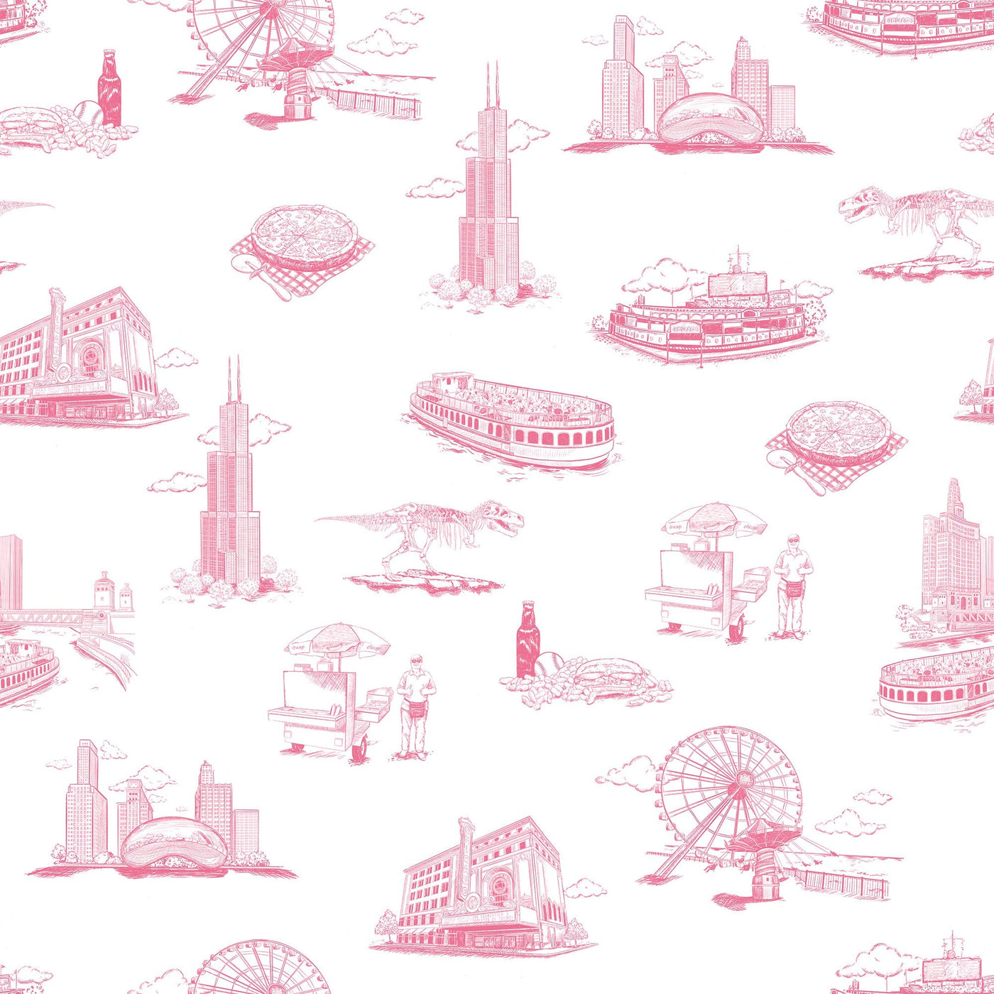 Chicago Toile Traditional Wallpaper Wallpaper Pink / Double Roll Katie Kime