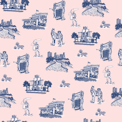 Fort Worth Toile Traditional Wallpaper Wallpaper Light Pink Navy / Sample Katie Kime