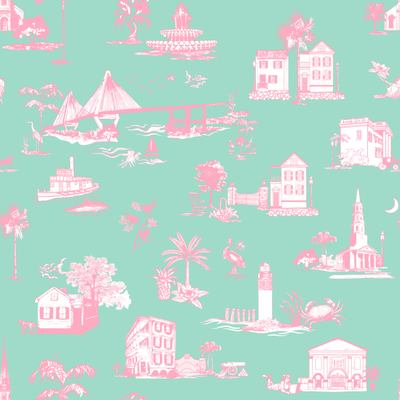 Charleston Toile Traditional Wallpaper Wallpaper Mint / Double Roll Katie Kime