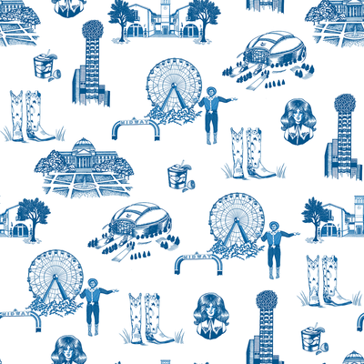 Dallas Toile Traditional Wallpaper Wallpaper Blue / Sample Katie Kime
