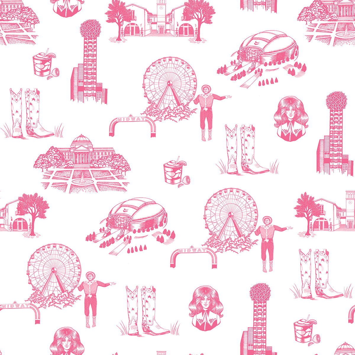 Dallas Toile Traditional Wallpaper Wallpaper Pink / Sample Katie Kime