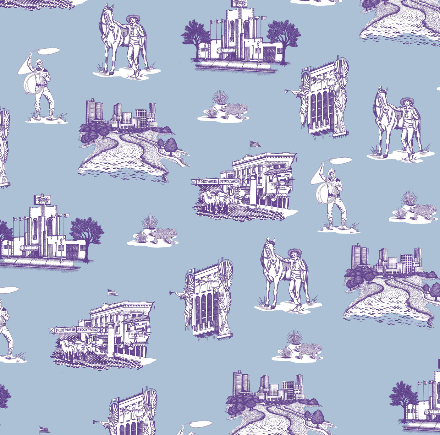 Fort Worth Toile Traditional Wallpaper Wallpaper Blue Purple / Sample Katie Kime