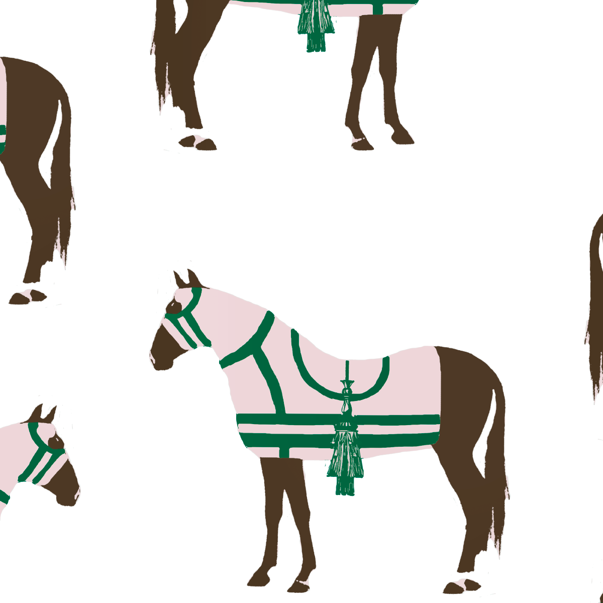 Horse & Tassel Traditional Wallpaper Wallpaper Green / Double Roll Katie Kime