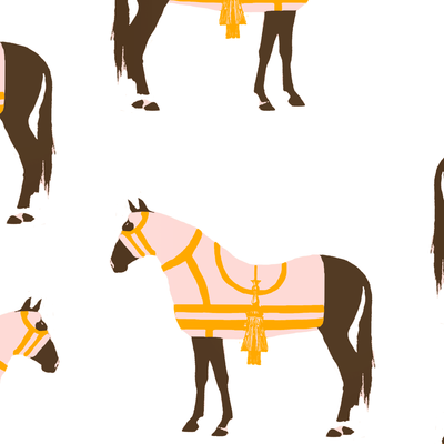 Horse & Tassel Traditional Wallpaper Wallpaper Pink / Sample Katie Kime