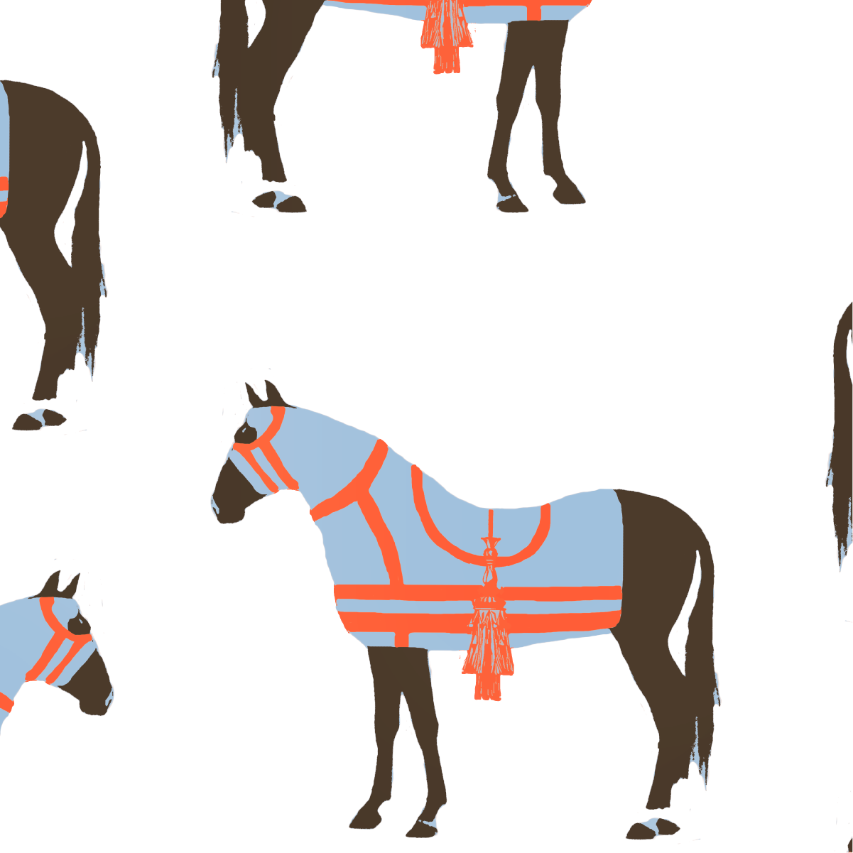 Horse & Tassel Traditional Wallpaper Wallpaper Blue / Sample Katie Kime