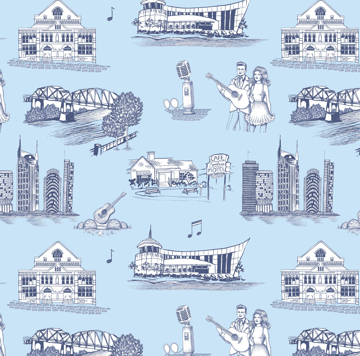 Nashville Toile Traditional Wallpaper Wallpaper Blue Navy / Double Roll Katie Kime