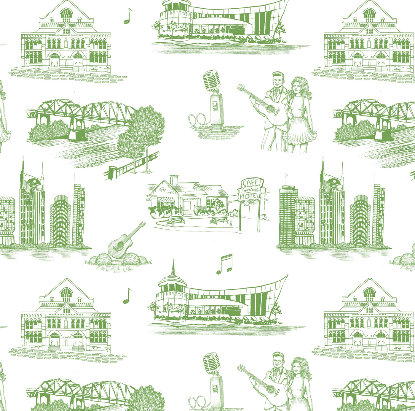 Nashville Toile Traditional Wallpaper Wallpaper Green / Double Roll Katie Kime