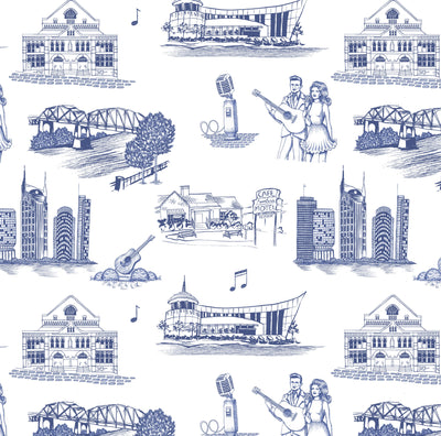 Nashville Toile Traditional Wallpaper Wallpaper Navy / Double Roll Katie Kime
