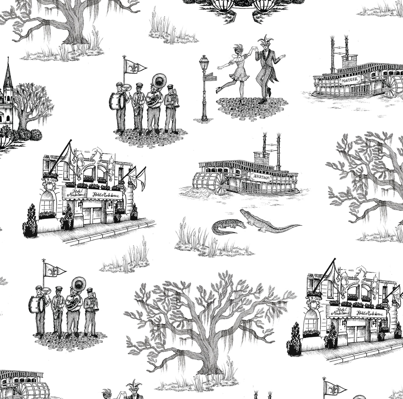 New Orleans Toile Traditional Wallpaper Wallpaper Black / Double Roll Katie Kime