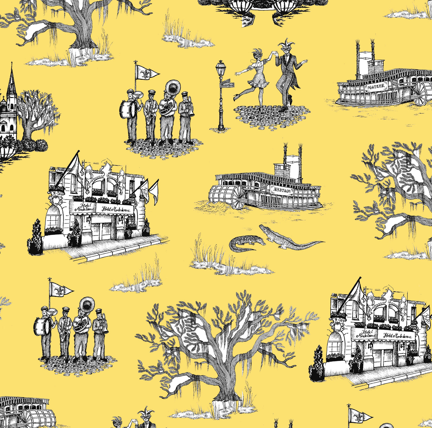 New Orleans Toile Traditional Wallpaper Wallpaper Gold / Double Roll Katie Kime