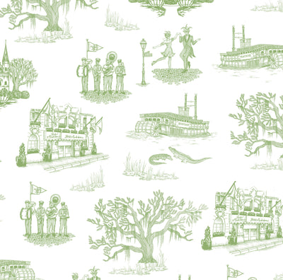 New Orleans Toile Traditional Wallpaper Wallpaper Green / Double Roll Katie Kime