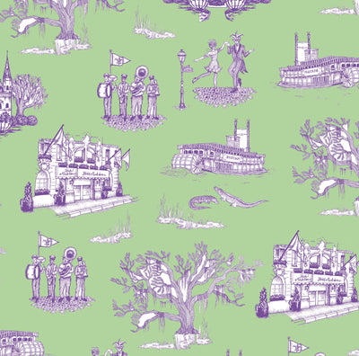 New Orleans Toile Traditional Wallpaper Wallpaper Green Lavender / Double Roll Katie Kime