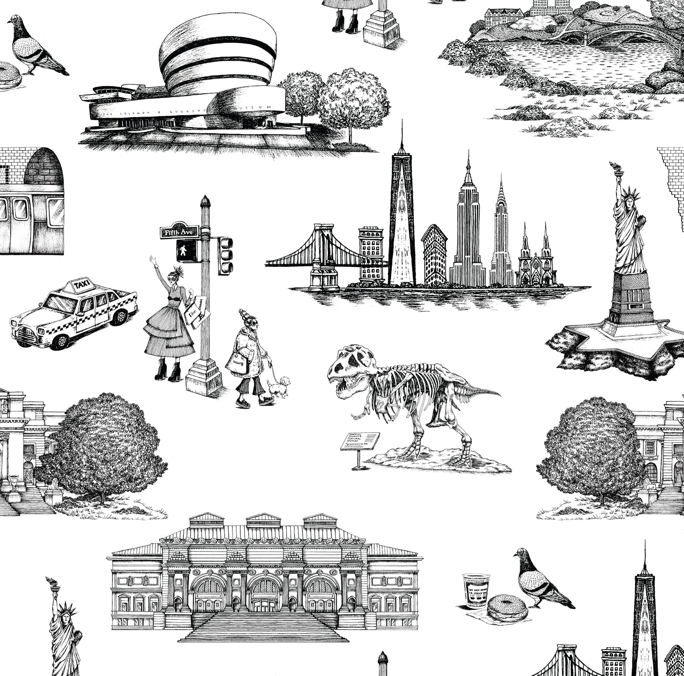 New York Toile Traditional Wallpaper Wallpaper Black / Double Roll Katie Kime