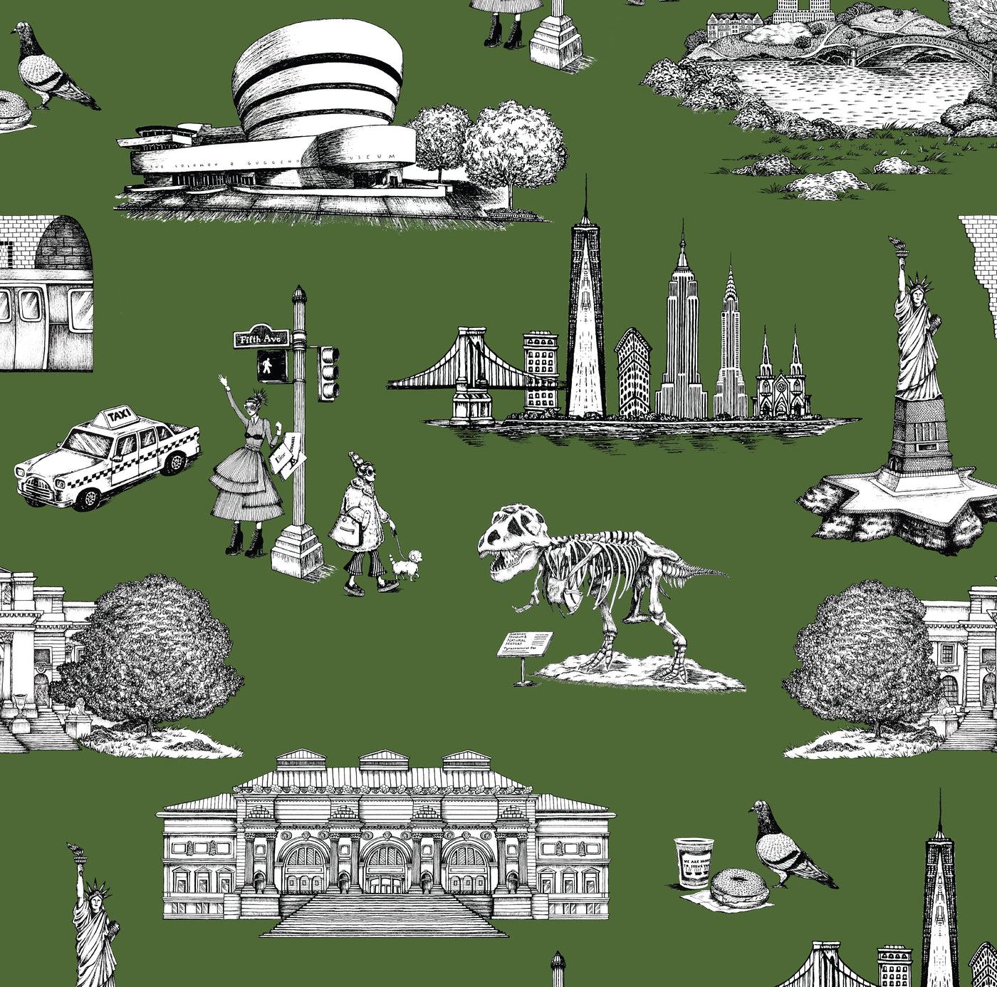 New York Toile Traditional Wallpaper Wallpaper Hunter / Double Roll Katie Kime