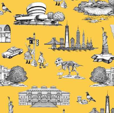 New York Toile Traditional Wallpaper Wallpaper Yellow / Double Roll Katie Kime