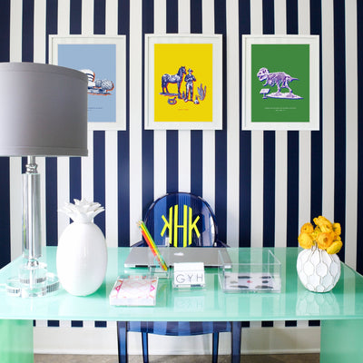 3 in Stripes Traditional Wallpaper Wallpaper Navy / Large Sample Katie Kime