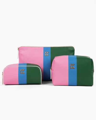 Accessory Bag Set in Color Block Toiletry Bags Pink Green Katie Kime