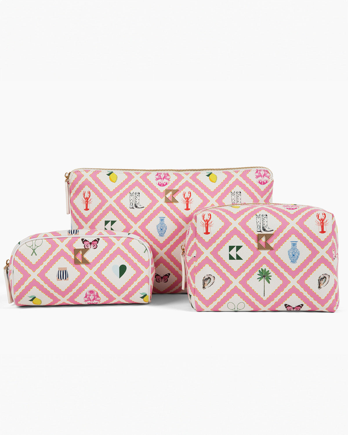 Accessory Bag Set in Story Toiletry Bags Pink Katie Kime