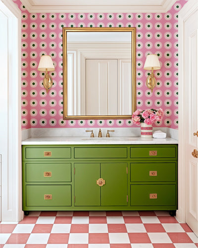 American Daisy Peel & Stick Wallpaper Peel & Stick Wallpaper Blue Red / 12 Ft - Full Bleed Katie Kime