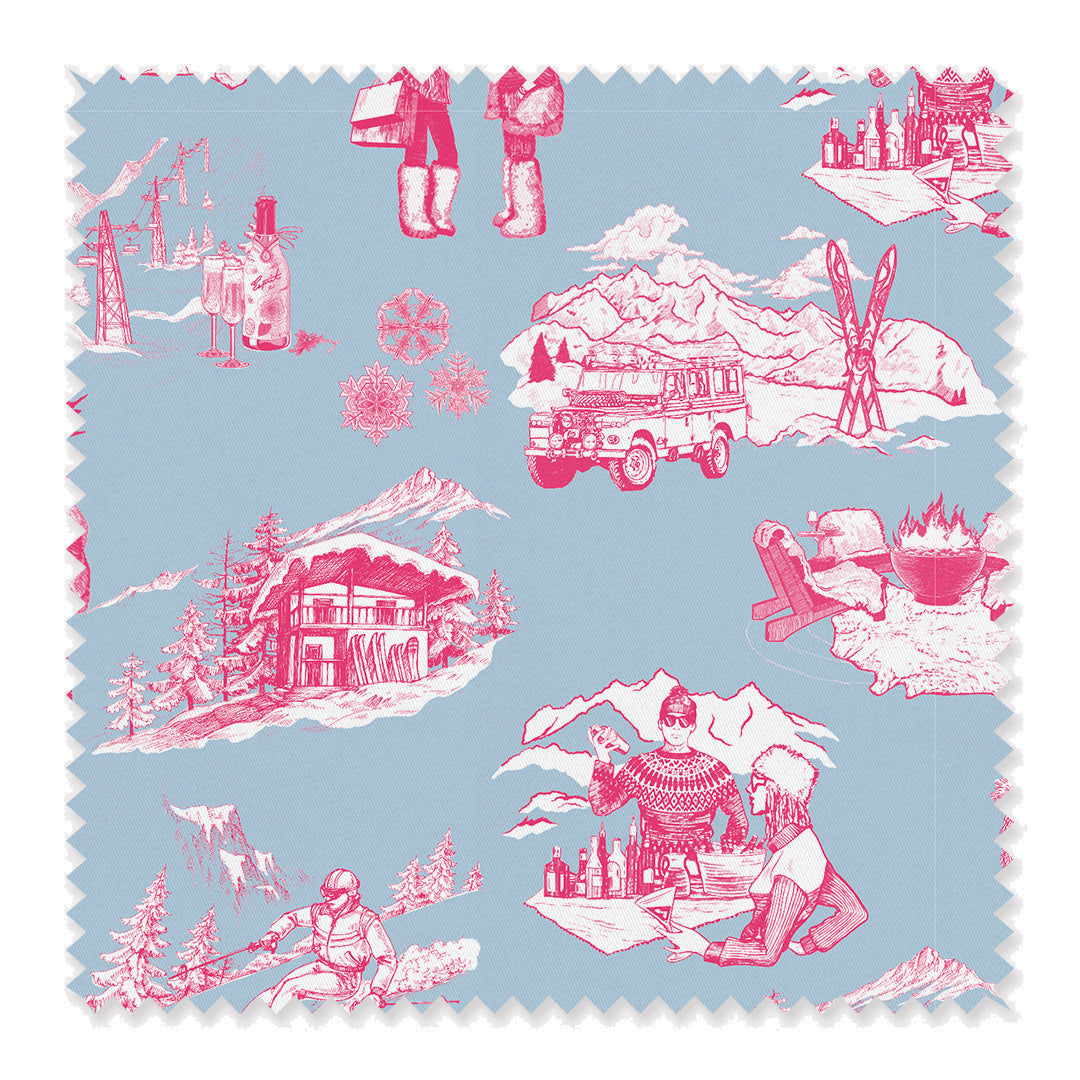 Après Ski Toile Fabric Fabric Sample / Cotton / Blue Pink Katie Kime