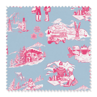 Après Ski Toile Fabric Fabric Sample / Cotton / Blue Pink Katie Kime