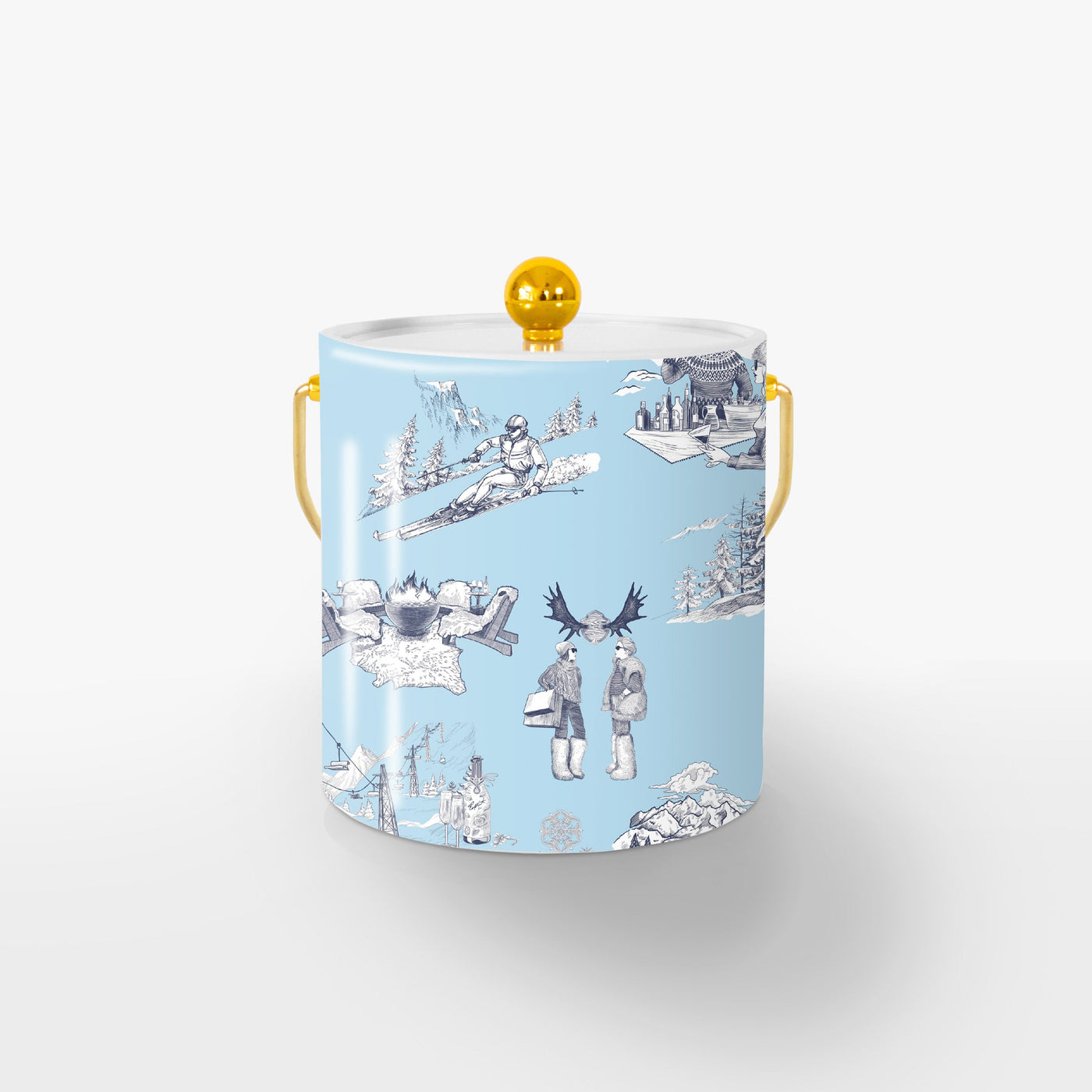 Après Ski Toile Ice Bucket Ice Bucket Light Blue Navy / Gold Katie Kime