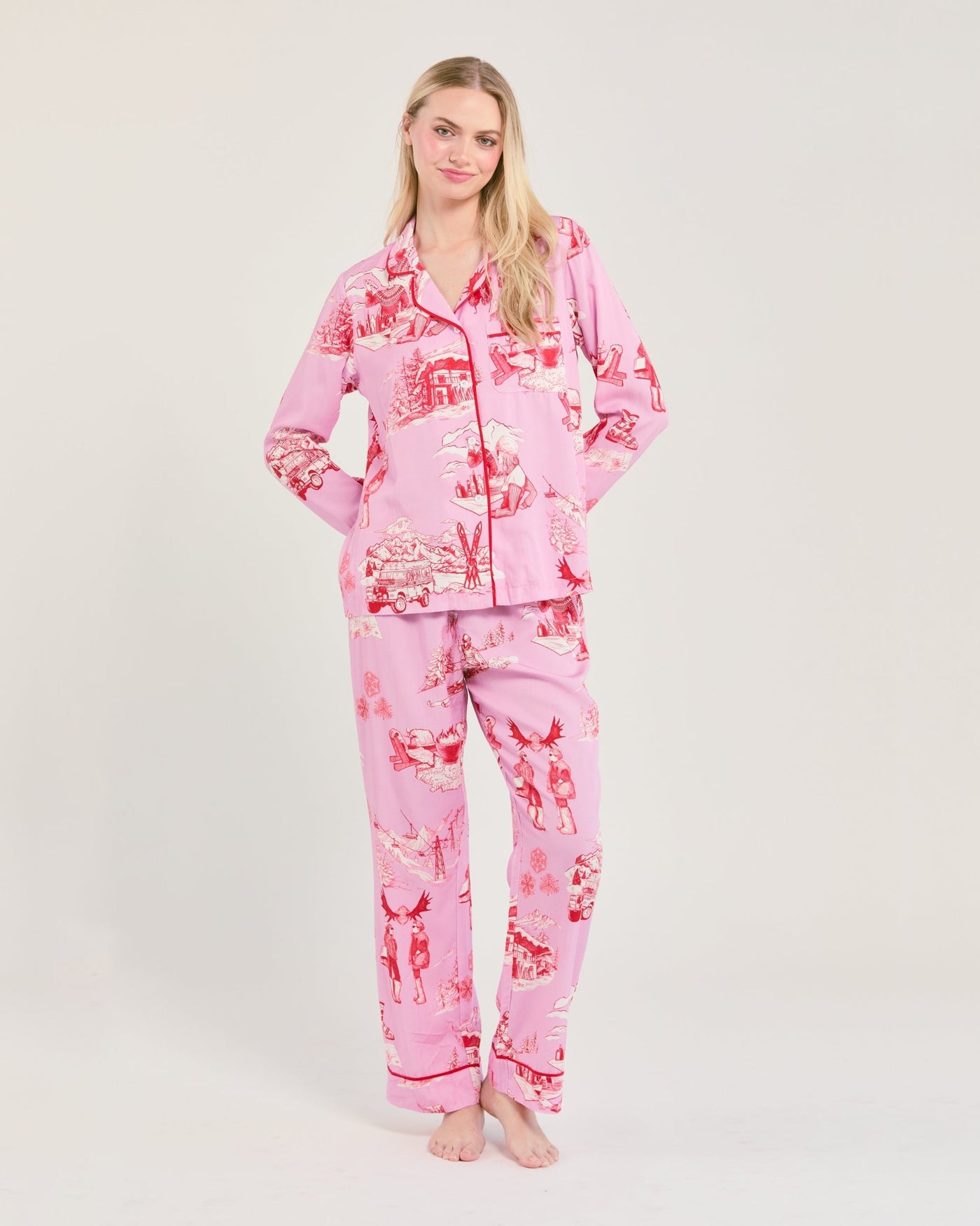 Après Ski Toile Long Sleeve Pajama Pants Set Pajama Set Katie Kime
