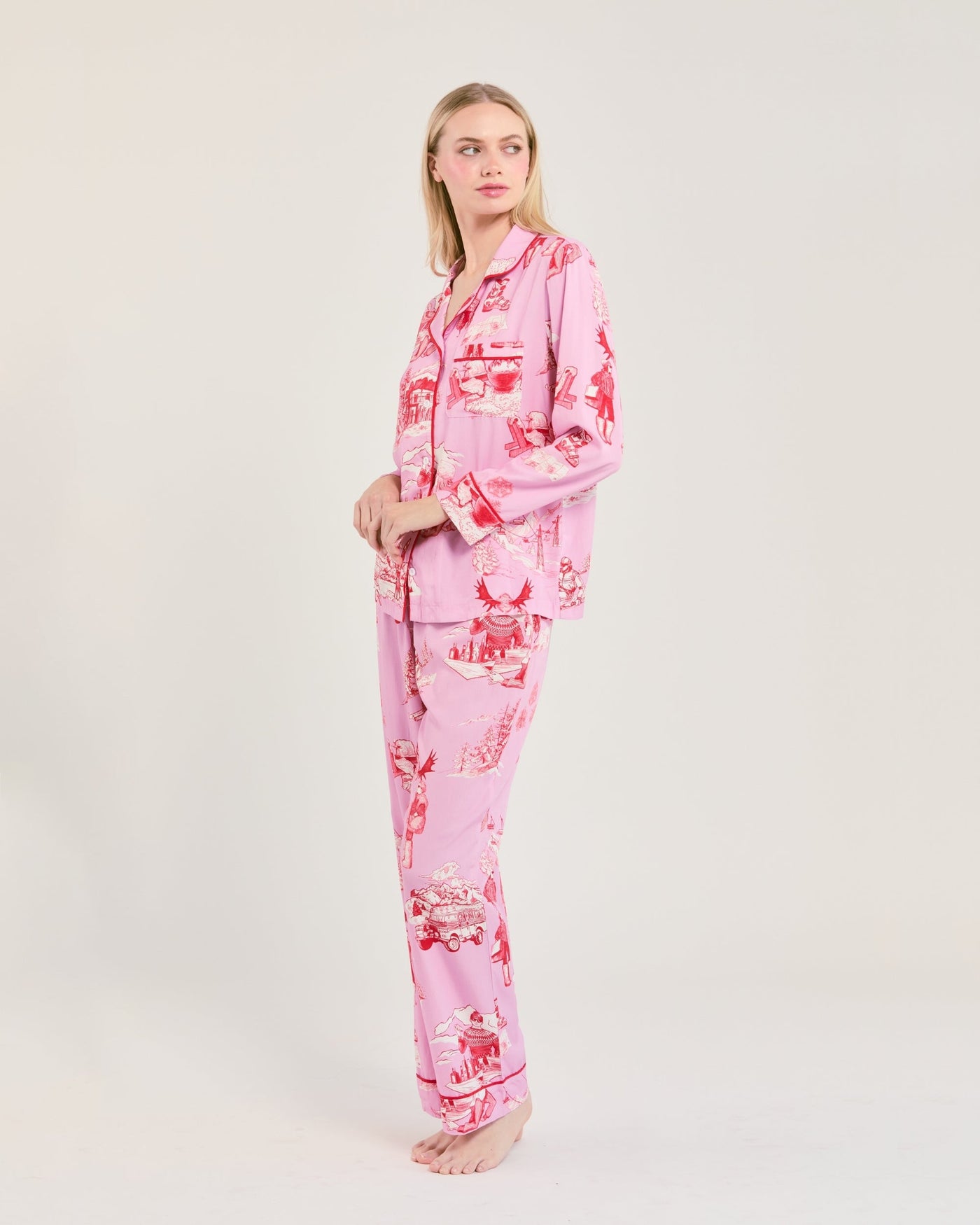 Après Ski Toile Long Sleeve Pajama Pants Set Pajama Set Katie Kime