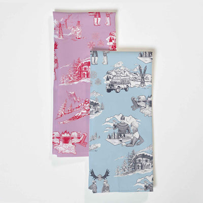 Aprés Ski Toile Tea Towel Set Tea Towel Cranberry Light Blue Katie Kime