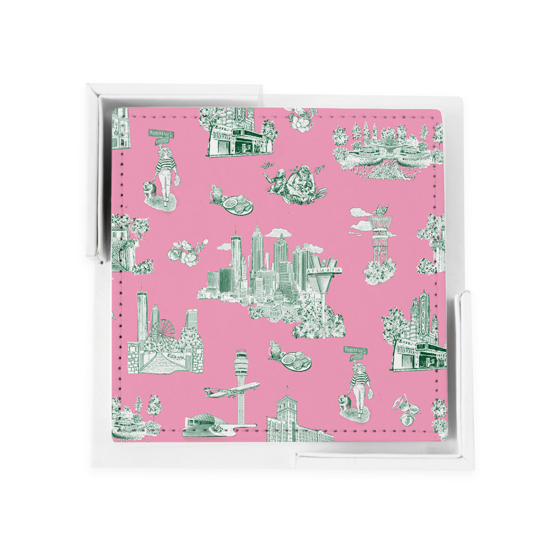 Atlanta Toile Coaster Set Coaster Set Pink Green Katie Kime