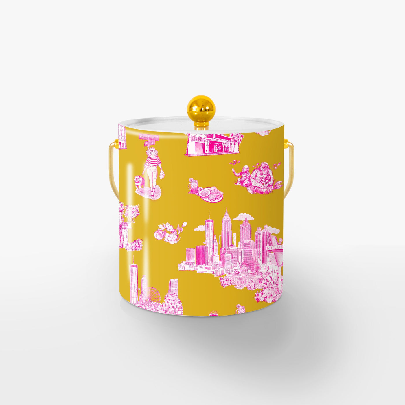 Ice Bucket Gold / Gold Pink Atlanta Toile Ice Bucket Katie Kime