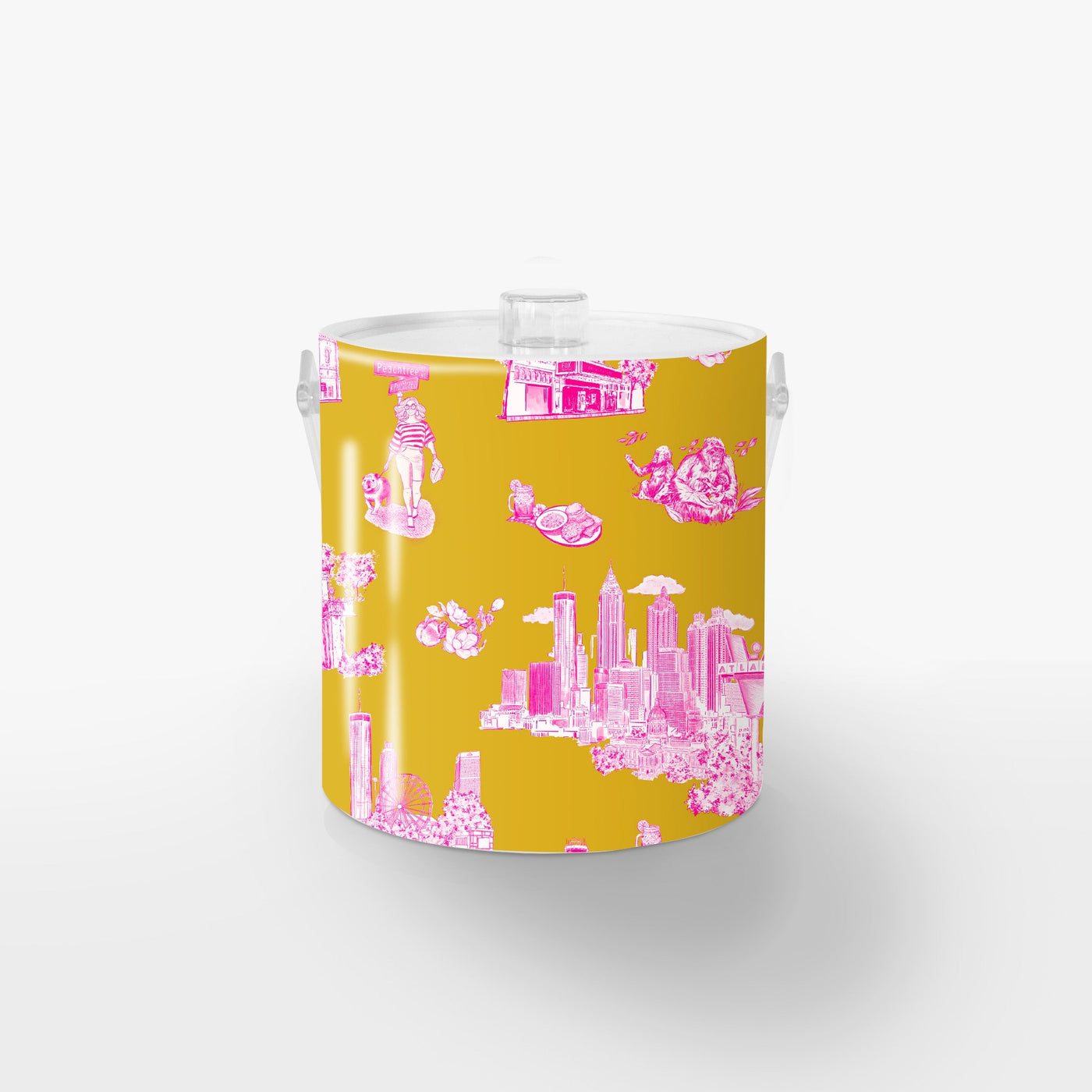 Ice Bucket Lucite / Gold Pink Atlanta Toile Ice Bucket Katie Kime