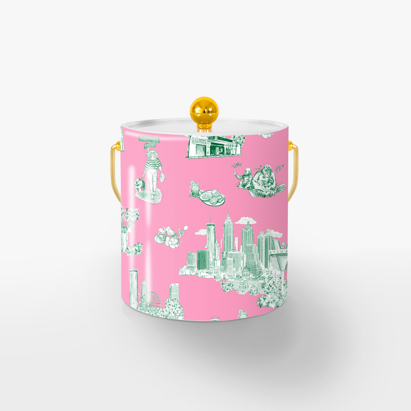Atlanta Toile Ice Bucket Ice Bucket Pink Green / Gold Katie Kime