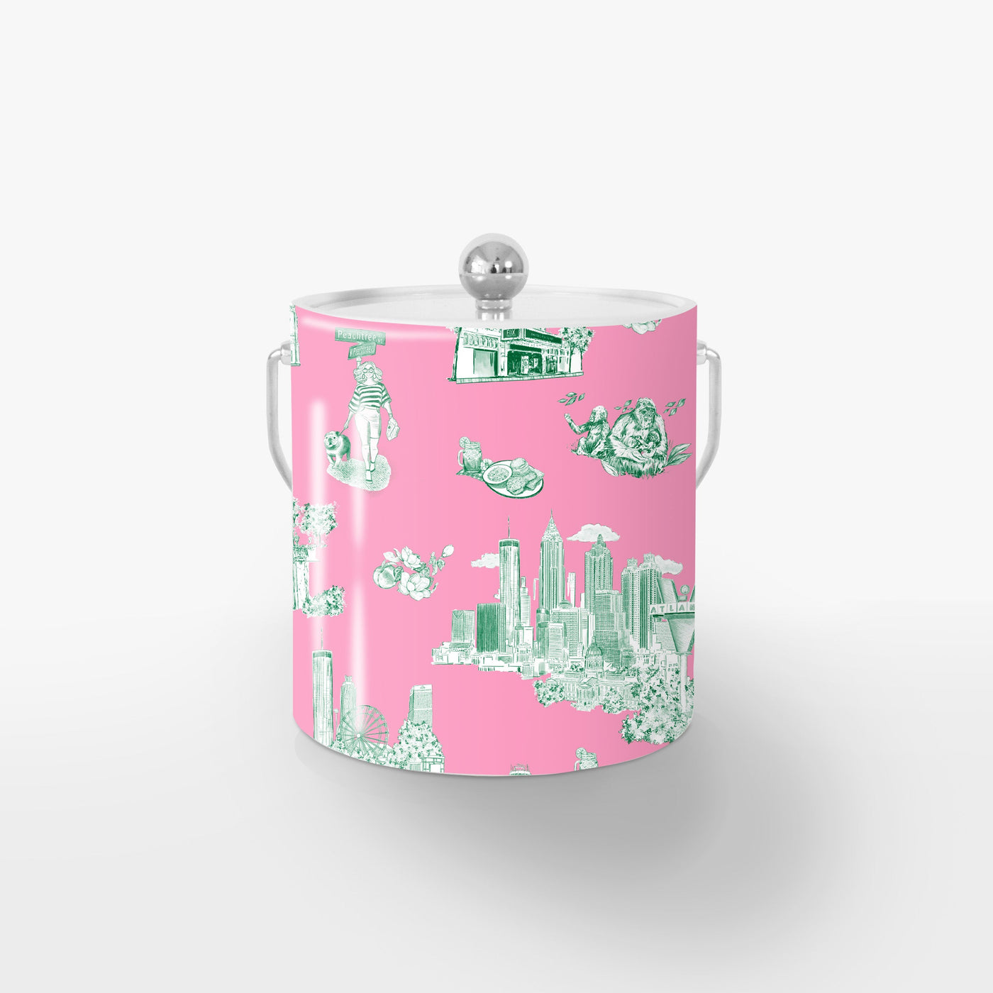 Atlanta Toile Ice Bucket Ice Bucket Pink Green / Silver Katie Kime
