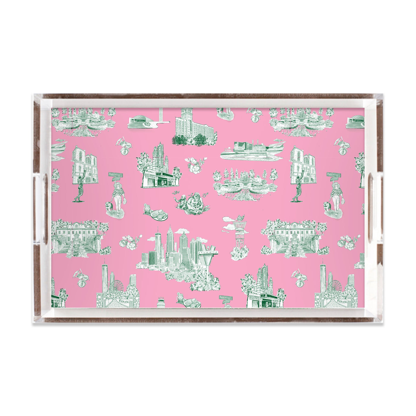 Atlanta Toile Lucite Tray Lucite Trays Pink Green / 11x17 Katie Kime