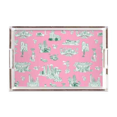 Atlanta Toile Lucite Tray Lucite Trays Pink Green / 11x17 Katie Kime