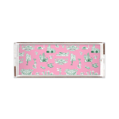Atlanta Toile Lucite Tray Lucite Trays Pink Green / 11x4 Katie Kime