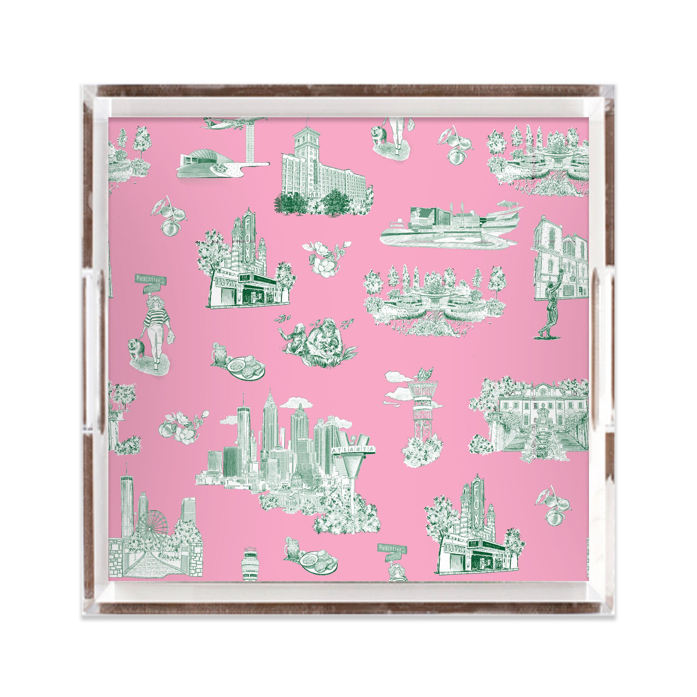Atlanta Toile Lucite Tray Lucite Trays Pink Green / 12x12 Katie Kime
