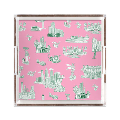 Atlanta Toile Lucite Tray Lucite Trays Pink Green / 12x12 Katie Kime