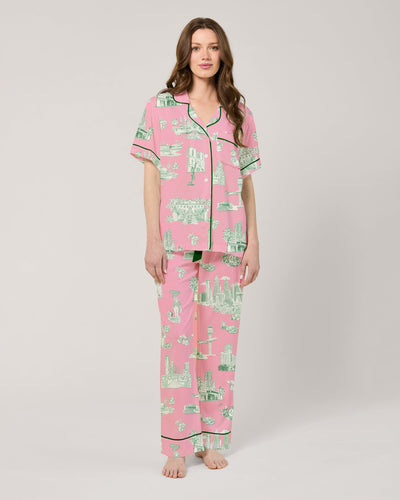 Atlanta Toile Pajama Pants Set Pajama Set Pink Green / XS Katie Kime