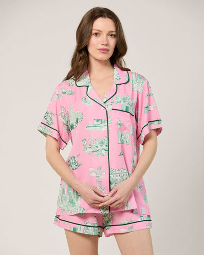 Atlanta Toile Pajama Shorts Set Pajama Set Pink Green / XS Katie Kime