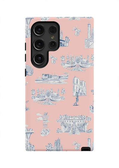 Atlanta Toile Samsung Phone Case Phone Case Pink Navy / Galaxy S24 Ultra / Tough Katie Kime